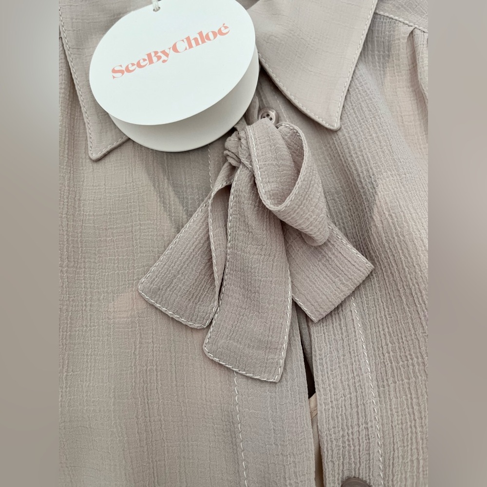 See By Chloe Beige Bow-Tie Long Sleeve Dress